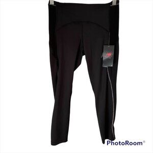 NEW BALANCE NEW LEGGINGS CROP BLACK FITTED MID RISE PANTS CAPRI RUNNING Size S